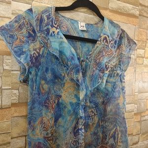 Sash Paisley Blue Cap Chifon Sleeve Top Size S